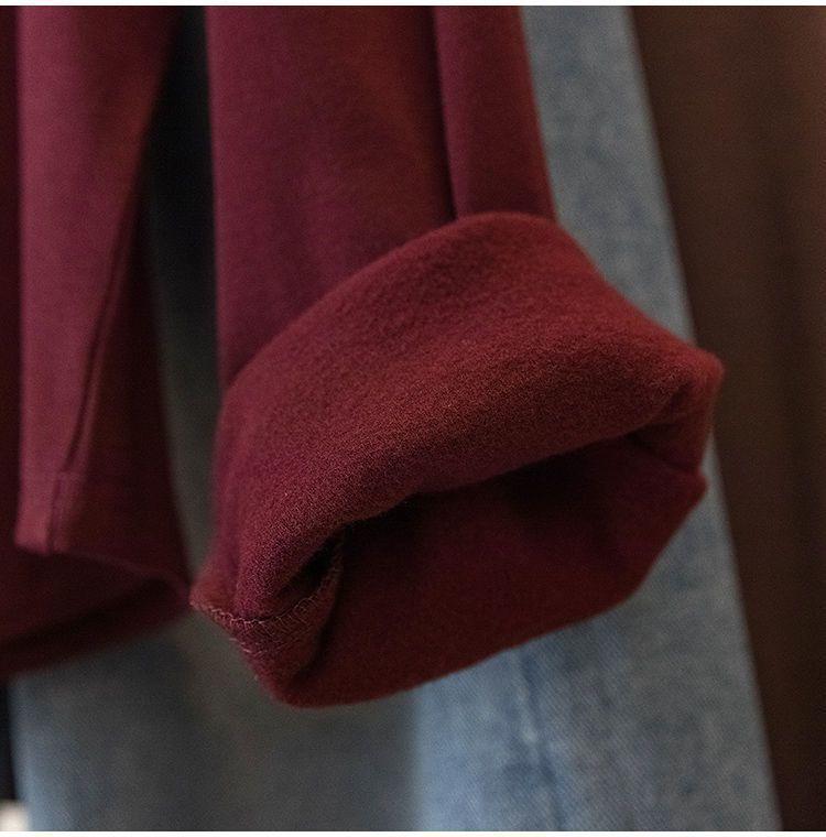 Plus Size Women's Double-Sided Velvet V-Neck Top: Autumn/Winter, Long Sleeve, Loose & Slimming Design, Hides Flaws