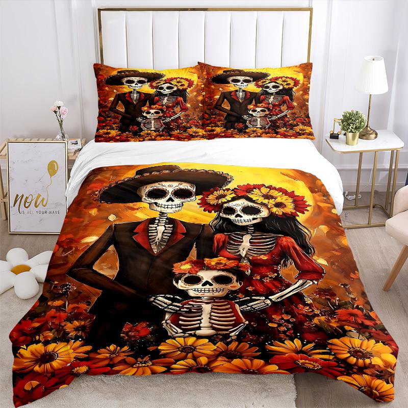3pcs Day of the Dead Duvet Cover Set - Includes 1 Duvet Cover and 2 Pillowcases, No Quilt Core, All-Season Home Decor yy251111021