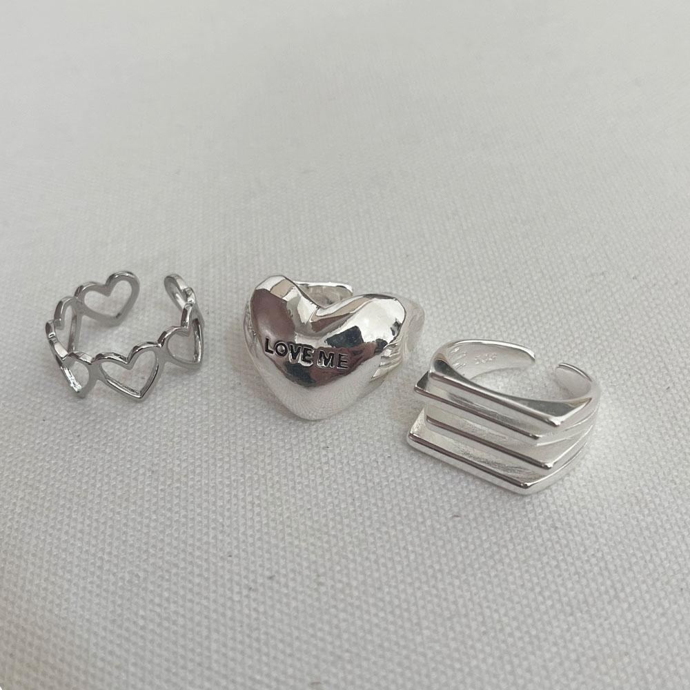 BFCLUB Silver Color Rings for Women Fashion Geometric Handmade Irregular Bump Hollow Heart Hollow Ring Party Christmas Gift