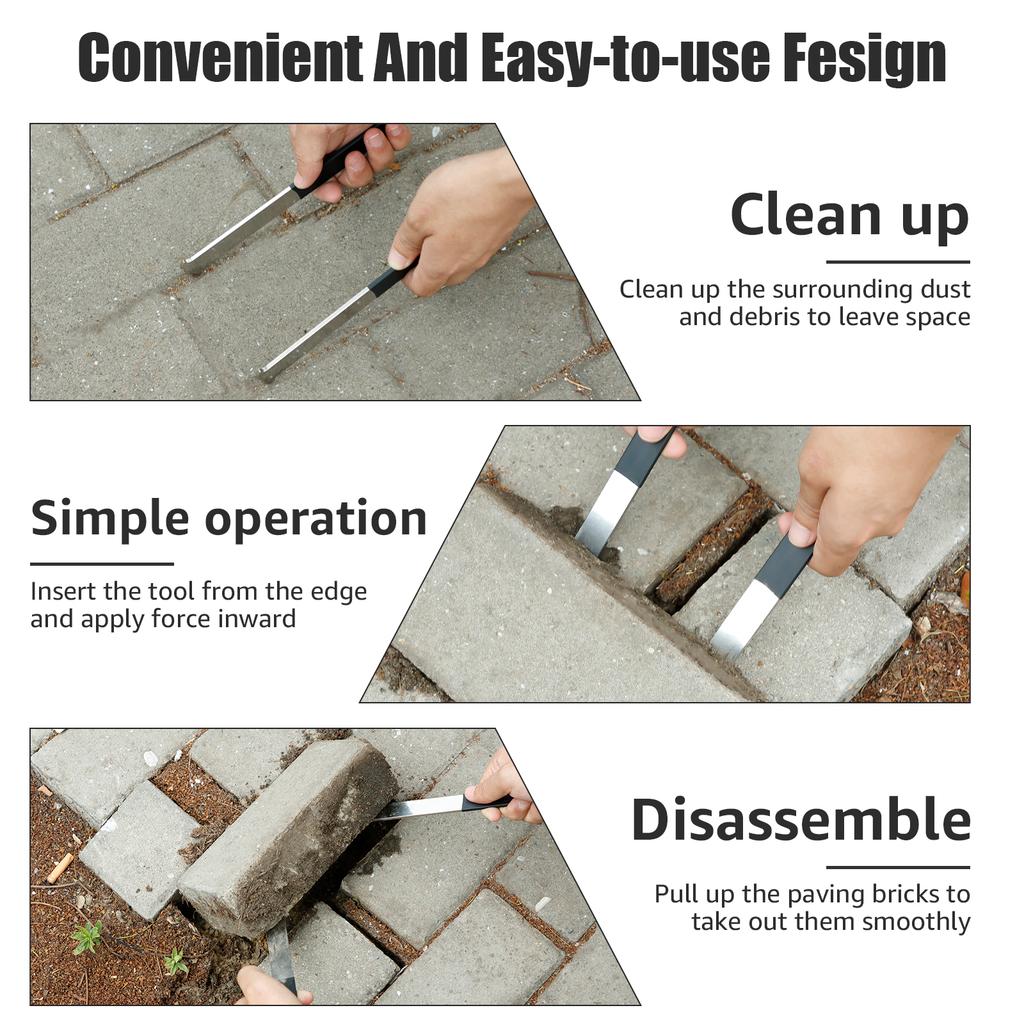 2Pcs Paver Removal Tool Metal Garden Brick Block Puller Tool with Nonslip Handle and Double Joint Scraper Paver Lifting Puller