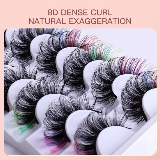 7 Pairs of Colored Hair-fried False Eyelashes with Multi-layer Thick Cross Mink Fur Lashes Mink Individual Lashes Extension Eyelashes Extension Kit