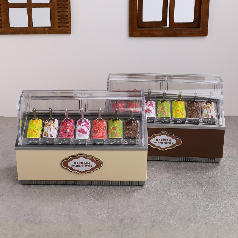 1 Set 1/12 Dollhouse Ice Cream Cabinet Simulation Dessert Mini Food Kitchen Toy Miniature Furniture Supermarket Freezer Gift