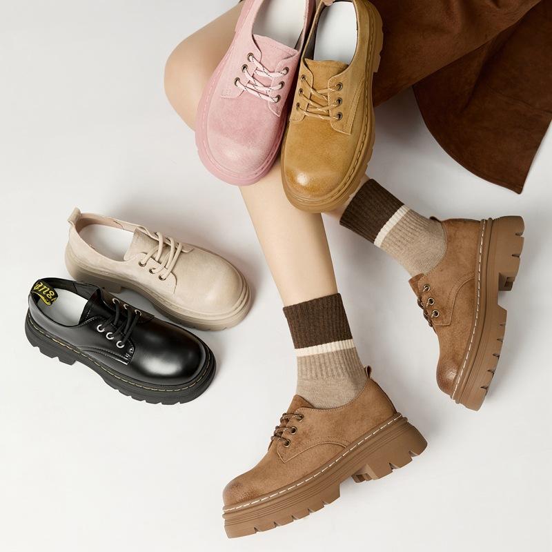 Platform Spring New JK College Style Small Leather Shoes Retro Black Lace-up Single Shoes