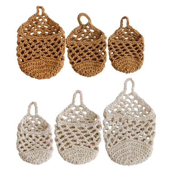 Storage Basket with Handle Wall Hanging Plant Baskets Hand-Woven Cotton Rope Planters for Fruits Plants