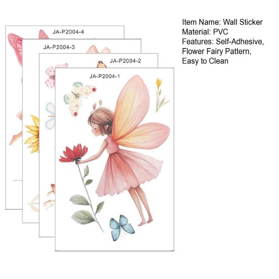 4Pcs Wall Decals, Flower Fairy Print Wall Stickers, Self-Adhesive Removable Waterproof Wall Decals for Home Bedroom Living Room Kids Room