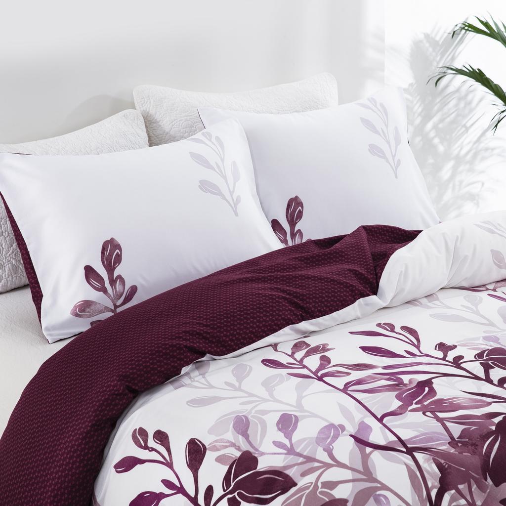 Maroon Floral Duvet Cover Set King Queen Double Single Full Twin Size, 3 Piece Soft Printed Microfiber Duvet Comforter Covers