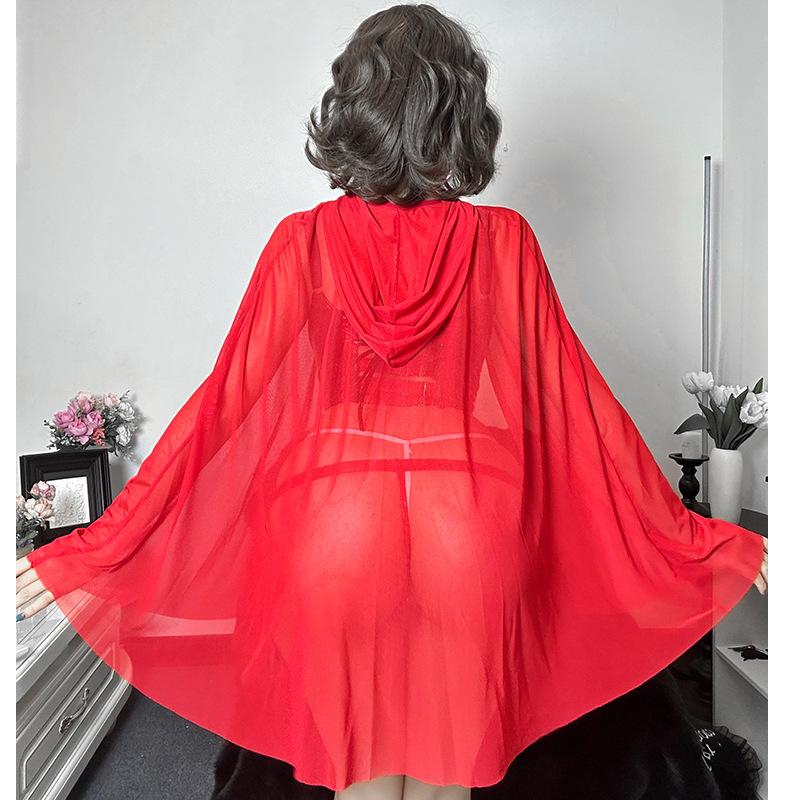 Anime Little Red Riding Hood Sexy Lingerie Cosplay Costume Women Open Bra Crotchless Bodysuit Erotic Nightdress