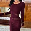 European Style Women's Winter Long Sleeve Lace Patchwork Bodycon Dress
