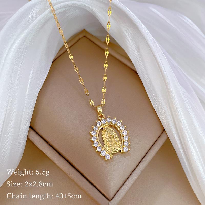 

Stainless Steel Chain Classic Luxury Zircon Virgin Mary Pendant Necklace for Women Men Fashion Cool Jewelry Accessories Gifts