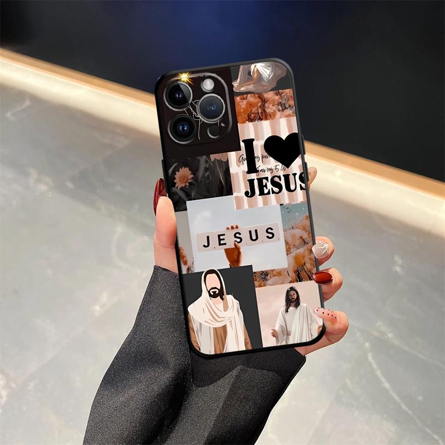 The Cross Jesus Pattern Black Soft Phone Cover Case for iPhone 13 12 11 17 Pro Max XS Max 7 8 15 16 14 Plus 17Air XR