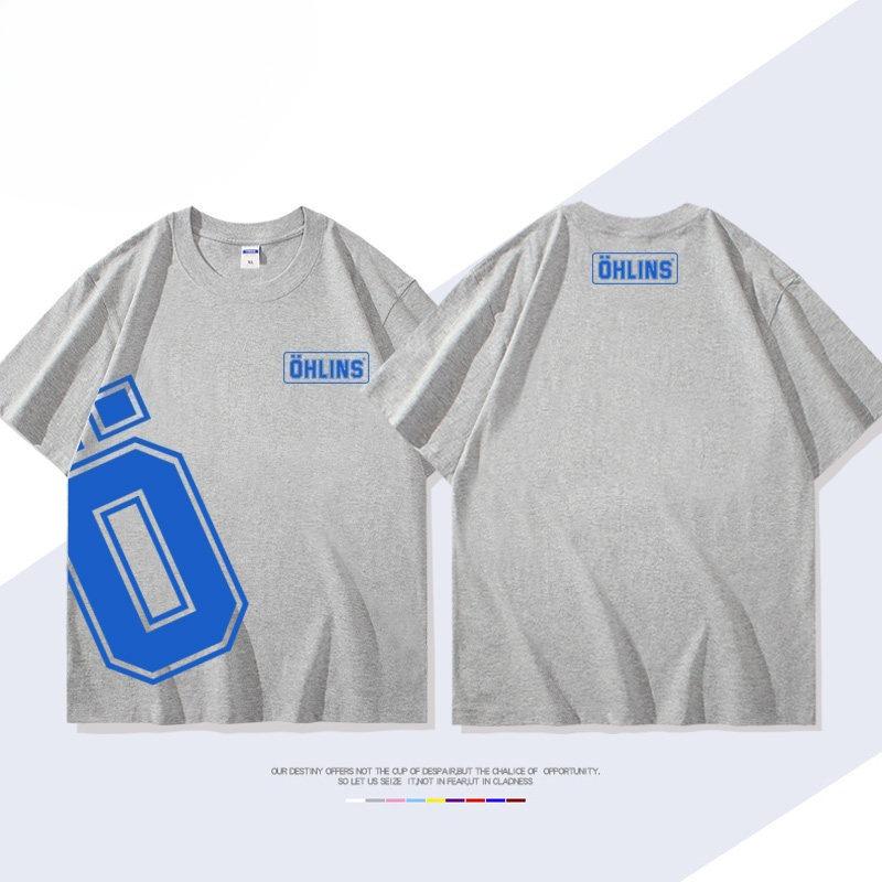 OHLINS Motorcycle Shock Absorber Modified Shortsleeved Tshirt Casual Mens and Womens Pure Cotton Clothing