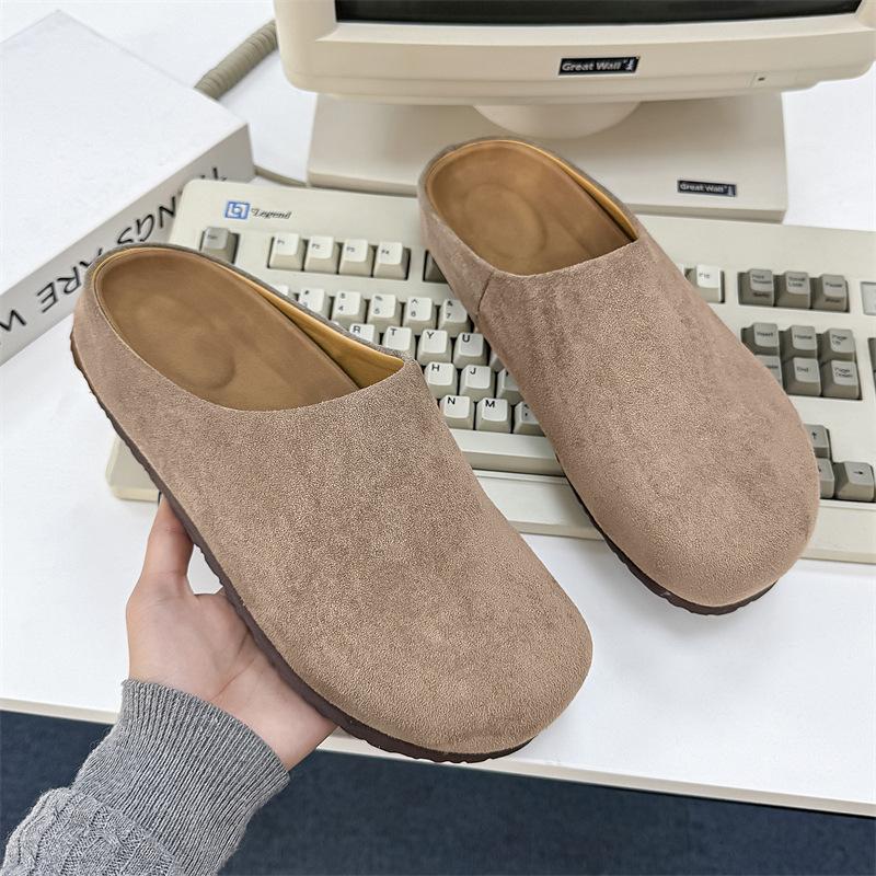 Boken Slippers Wearing Muller Bag Head One Foot Lazy Half Tow Bread Shoes Slippers 24158 Gray -J