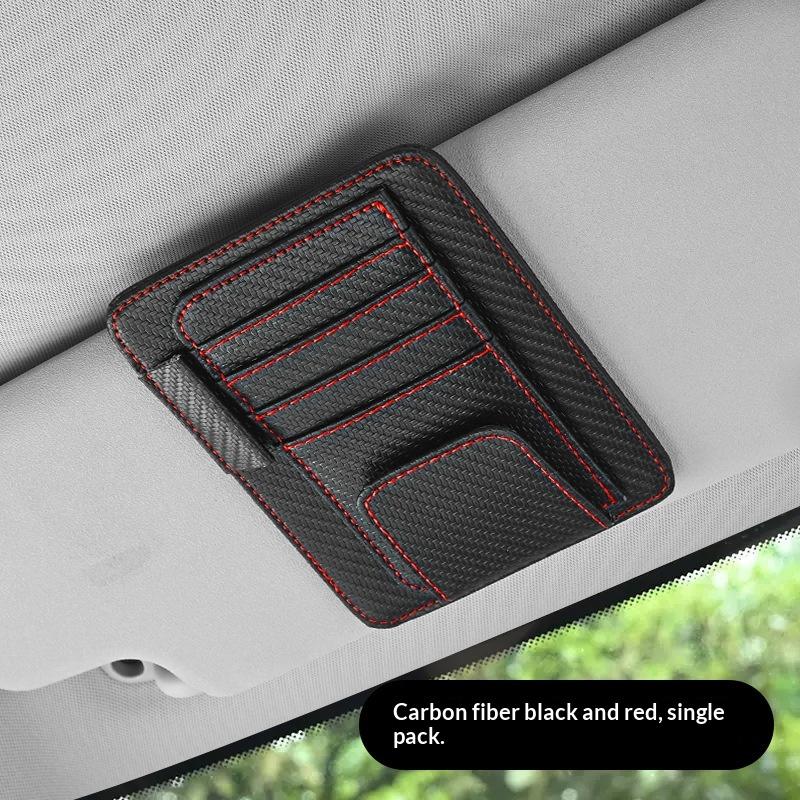 Space-saving PU Leather Car Sun Visor Organizer Multiple Pockets for Cards Glasses Pens Auto Interior Decor