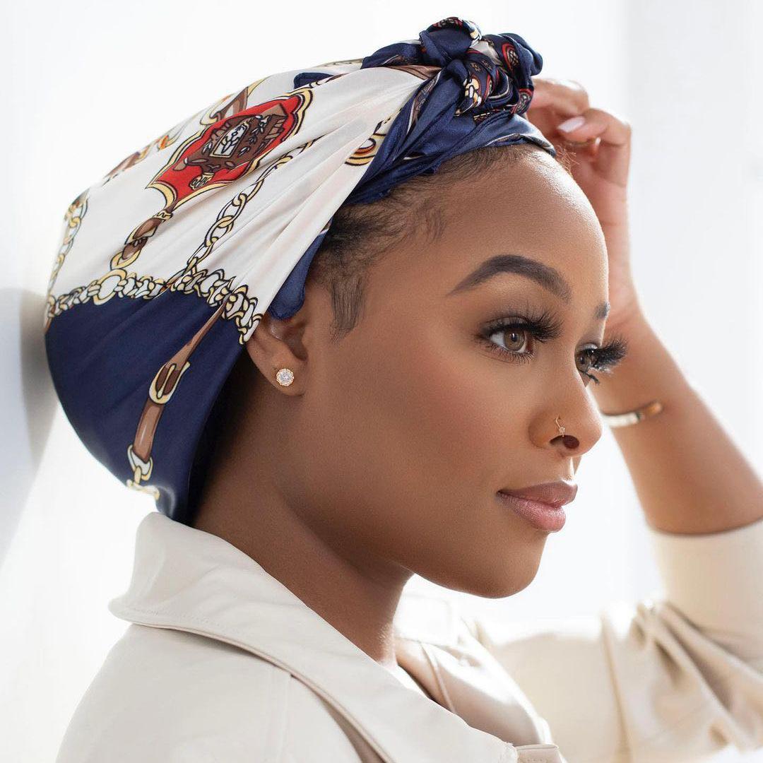 

Высококачественные роскошные шелковые шарфы, повязка на голову, шарфы, шейный шарф для женщин, шелковый шарф с цепочкой, женская декоративная шаль 90*90cm（Hair scarf）