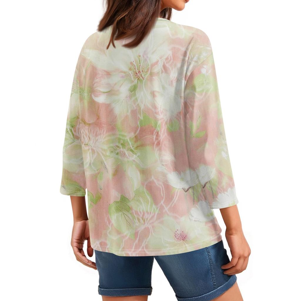 Women's V Neck 3/4 Sleeve Tops Casual T Shirts Basic Summer Tees Loose Fit Fall Pullover Tunic