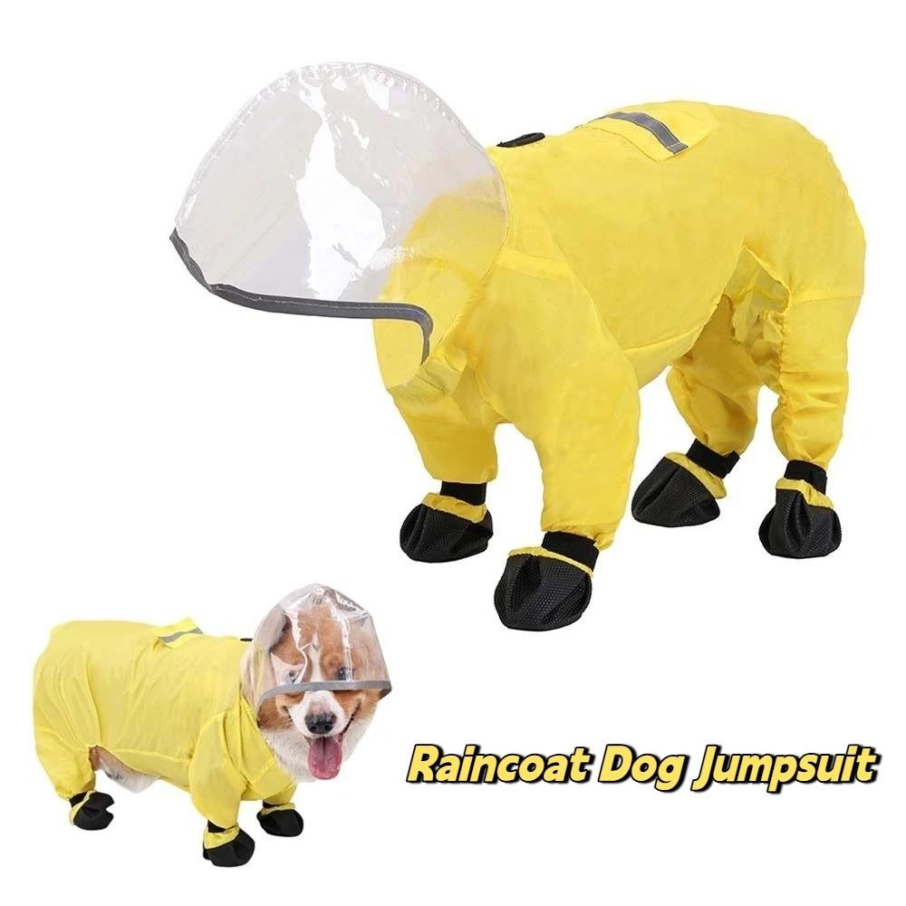 Belly-Covering Pet Outfit Dog Hooded Raincoat Reflective Strip Dog Rain Cloak  Dogs Puppy