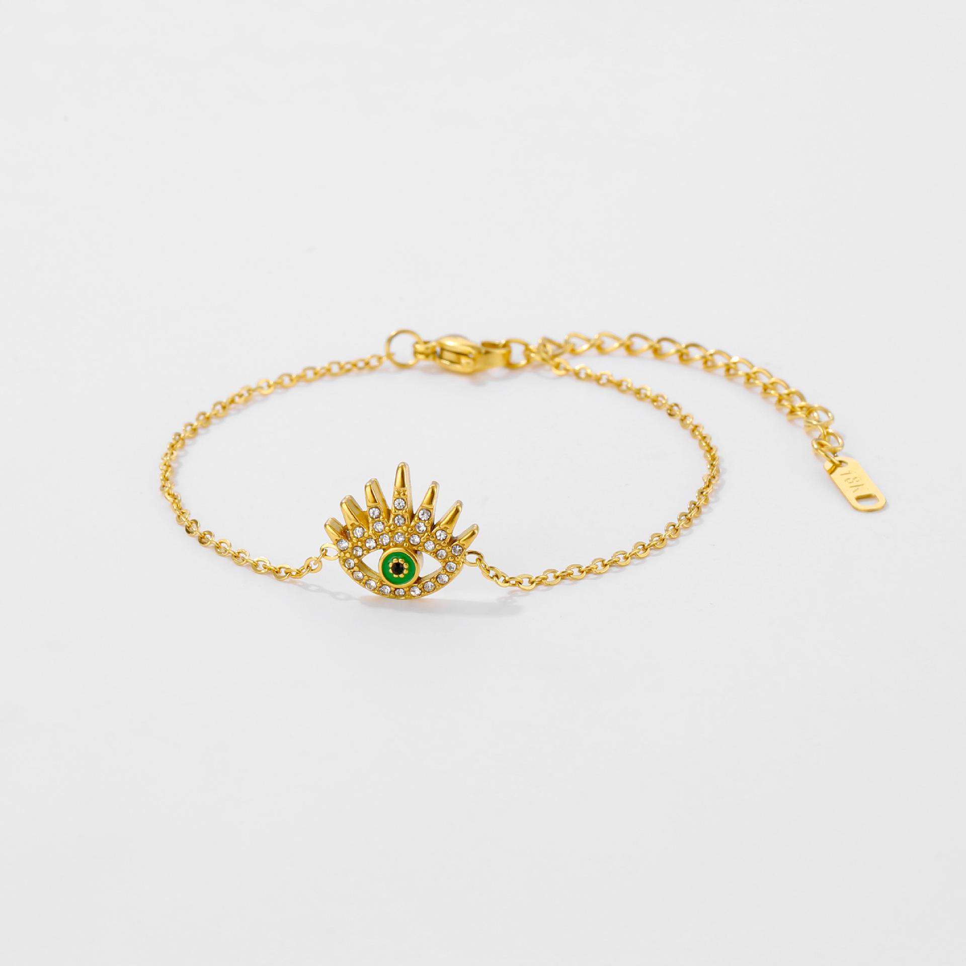 

Европейский и американский браслет из нержавеющей стали с подвеской в виде глаза от сглаза и цирконами золотой