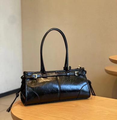Sac à bandoulière en cuir ciré à l'huile pour femme, nouveau, souple et luxueux, style rétro, style motard, Boston Baguette