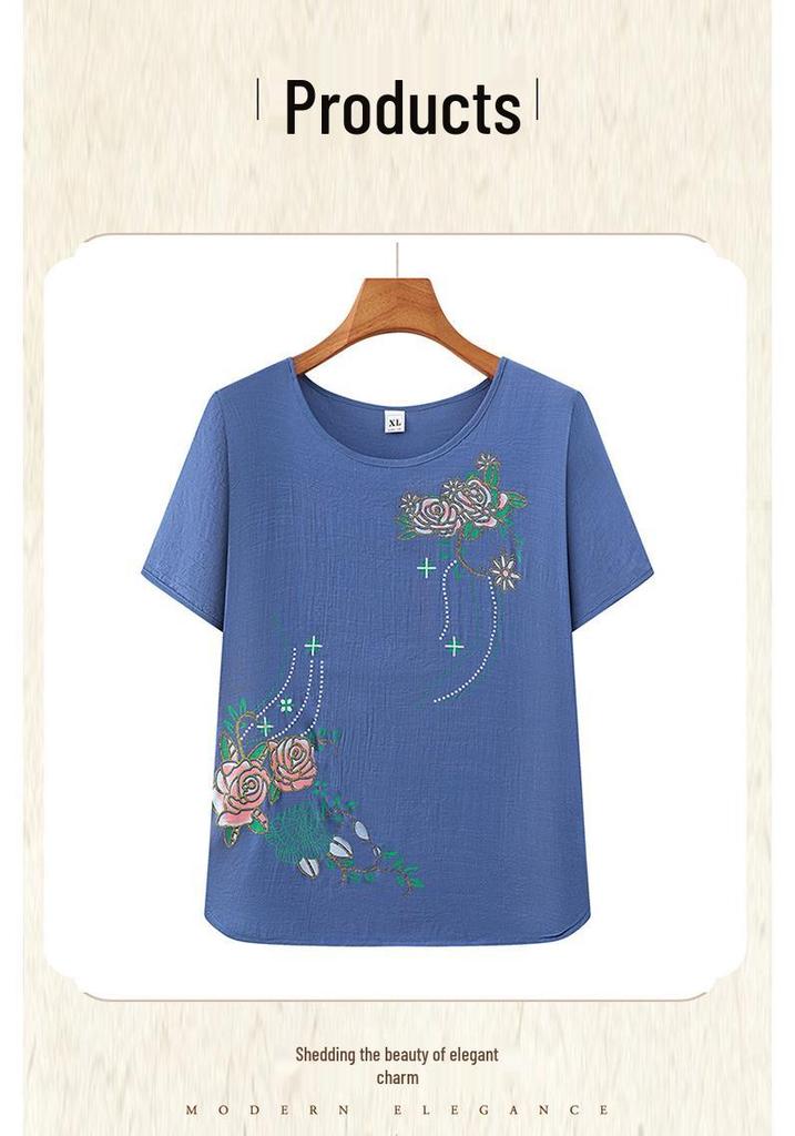 Summer T-Shirt Set for Women Aged 60-70: Lightweight Pajamas for Grandmothers & Mothers