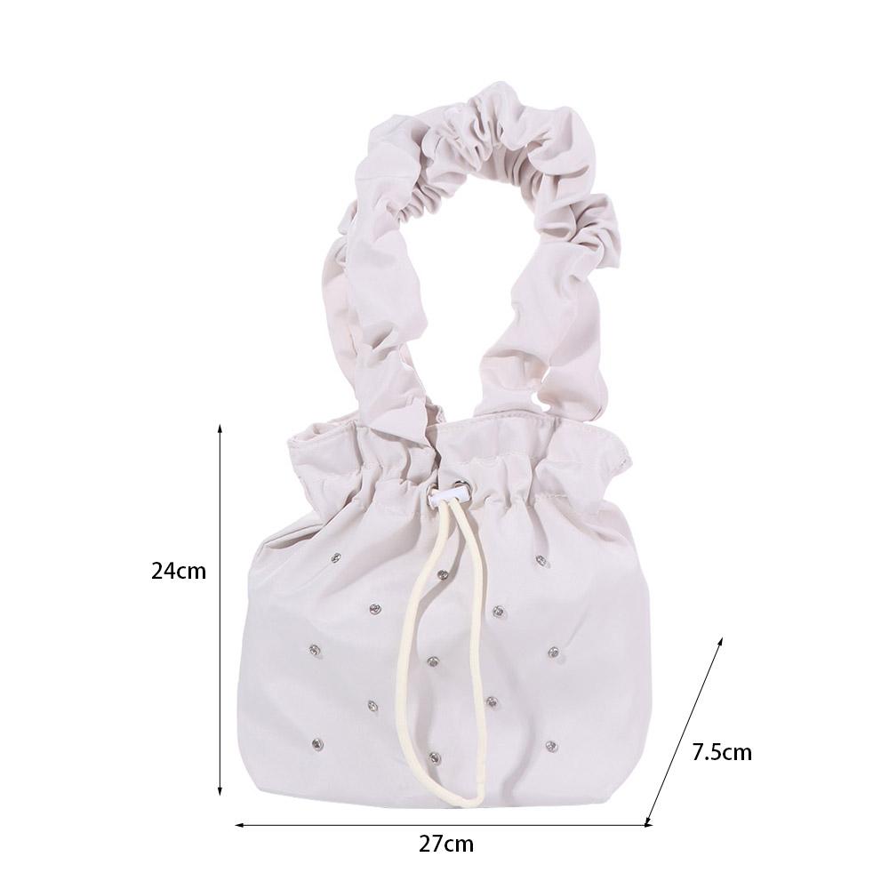 Versatile Nylon Shoulder Bag Sweet Drawstring Handbag Stylish Pleated Tote Bag Female