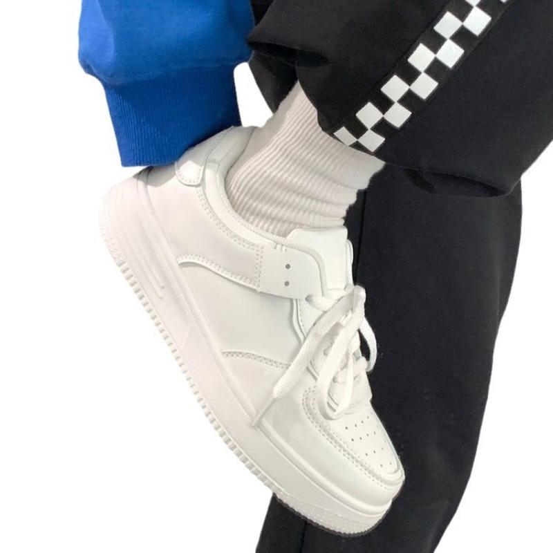 Platform white shoes spring and summer new student lace-up sports shoes round head pure white board shoes