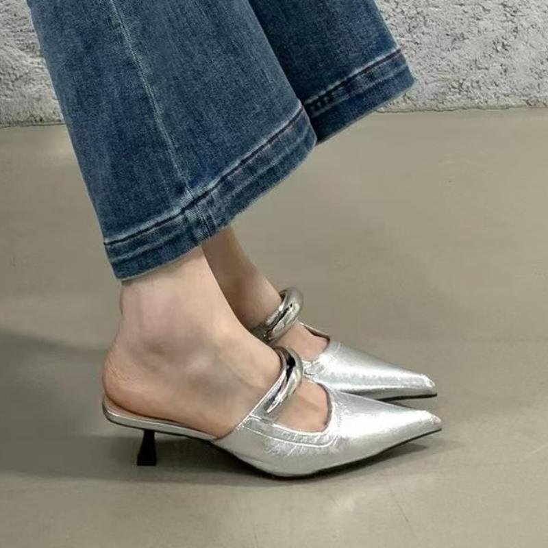 Mode Spitzschuh High Heels Damen Slipper Sexy Sommer Sandalen Schuhe Frau Kleid Lederschuhe 2025 Designer Marke Slingback Pantoletten