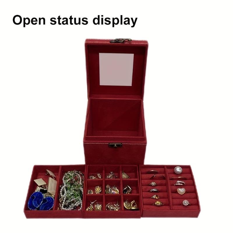 1pcs Jewelry Storage Box Imitation Suede Three-layer Compartment Jewelry Storage Box Ring Bracelet Necklace Multi-color Optional