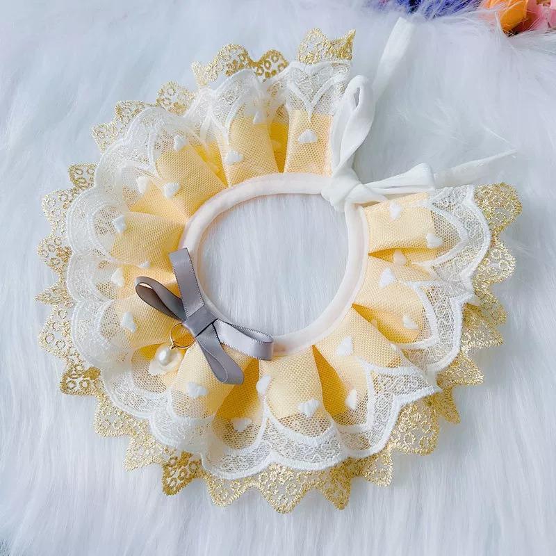 Dark Green Bow Knot Pet Cat Necklace Floral Pearl Decorate Bib Neck Collar for Small Medium Dogs Lace Wedding Cats Accessories