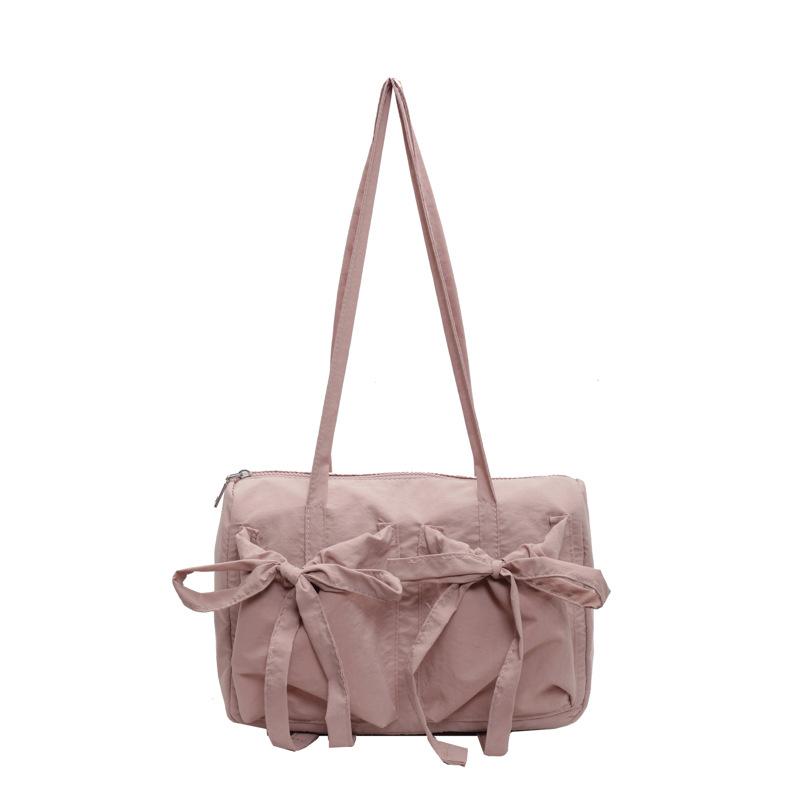 Casual Bow Design Nyl Shoulder Bags for Women Commute Lightweight Large Capacity Ladies Tote Candy Color Female Handbags