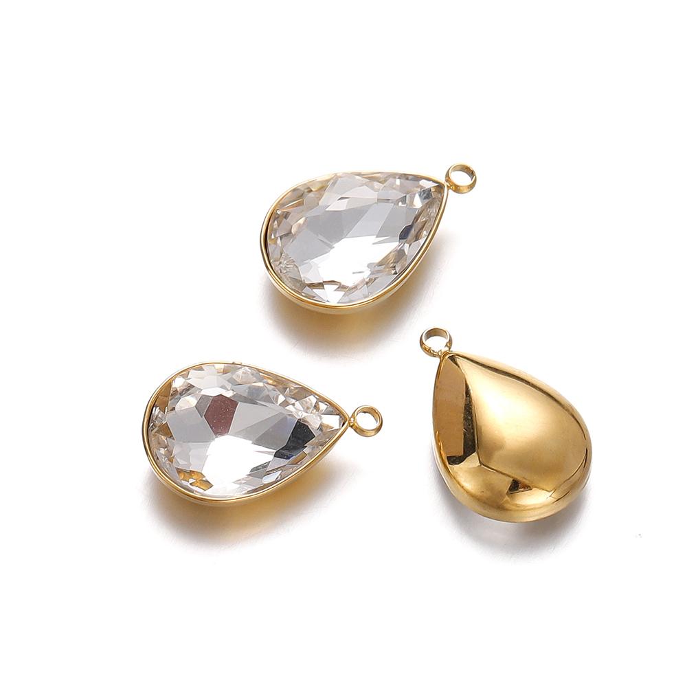 5Pcs Stainless Steel Crystal Glass Charms Pendants Water Drop Shape Charms for DIY Necklace Beads Jewelry Making Accessories