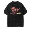 Men'S Vintage Washed T-Shirt | Fun Graphic Print, Casual Loose Fit, Short Sleeve, Round Neck, All-Season Wear, Black With Pink Monster Design