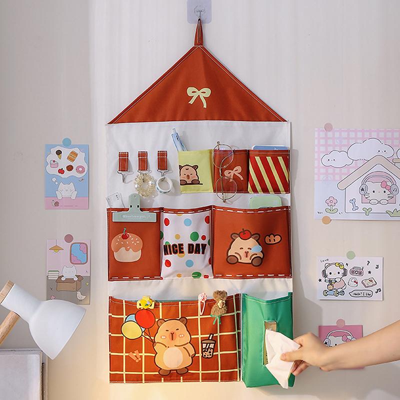 Multifunctional Storage Hanging Bag Toilet Paper Bags Wardrobe Hanging Underwear Cute Storage Bag Wall Hanging Punching Bag