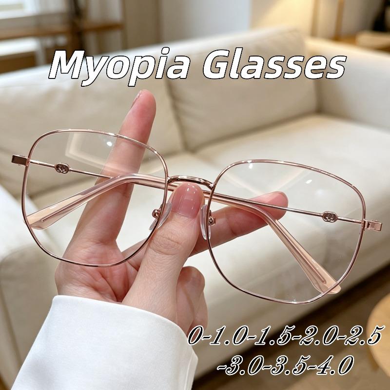 Unisex Fashion Retro Metal Large Frame HD Ultralight Myopia Eyeglasses Office Daily Simple Style High Quality Near Sight Eyewear