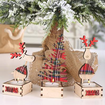 2020 New Christmas Decorations Wooden Candlestick Creative Elk Glass Candle Ornaments Children'S Gif