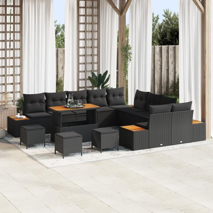 VidaXL 14-piece Garden Sofa Set Black Poly Rattan, Garden Lounge Set, Modern Rectangular Sofa, 3362979
