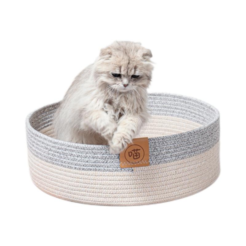 Universelles Katzennest für alle Jahreszeiten, kratzfestes und bissfestes aus Baumwollseil gewebtes Katzenkratzbrett-Nest-Katzenbett