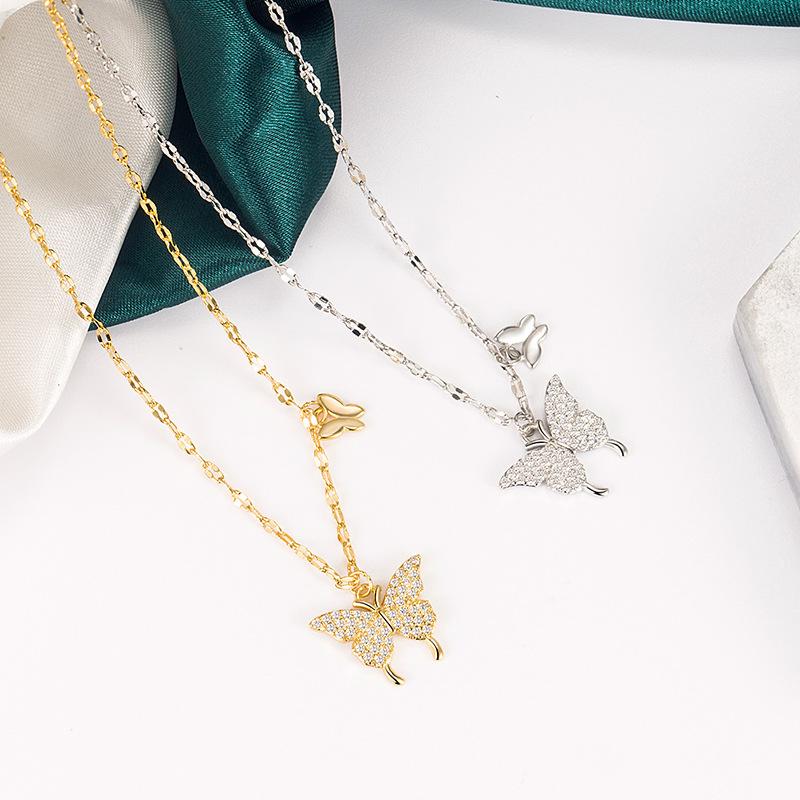 Ladies Elegant Crystal Butterfly Pendant Necklace