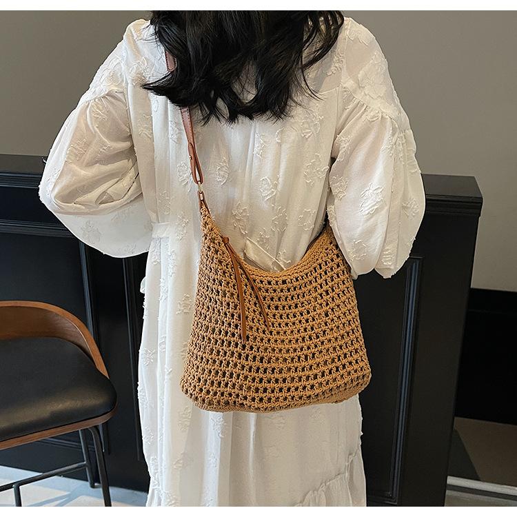 Lazy Tote Bag Summer New Niche High-end Woven Bag Seaside Portable Shoulder Bag Women