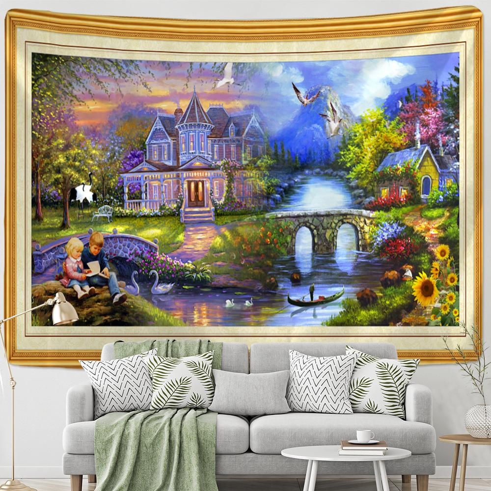 Boho Style Aesthetics Room Home Decoration Sailboat Oil Painting Tapestry Wall Art