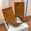 EU/US Suede Mid-Calf Boots - Pointed Toe Stiletto Heels Solid Color Over Pants Boots for Women Office Chic Winter Footwear