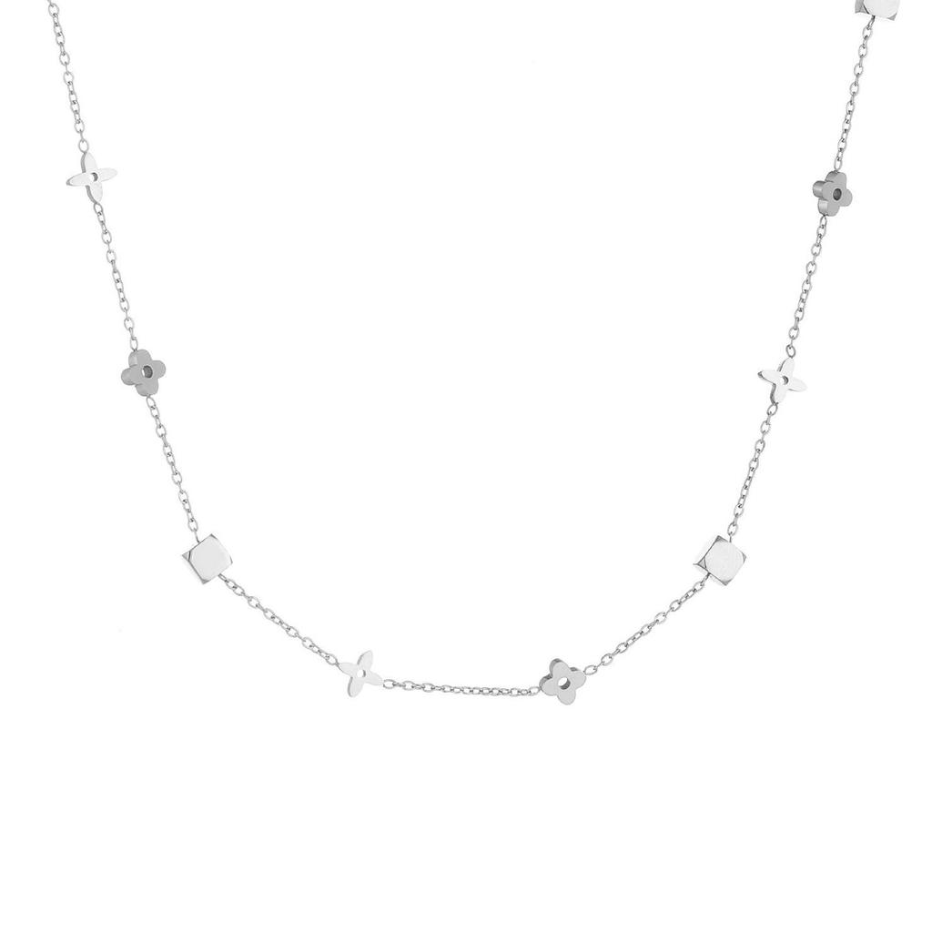 Luxusní titanová ocelová čtyřlístková konička pro ženy – Trendy čtvercový design řetízek na klíční kost