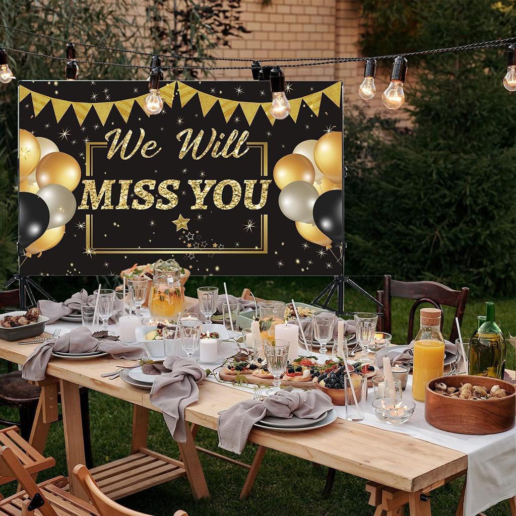 We Will Miss You Decorations Banner, Black Gold Retirement party Decoration, Going Away, Office Farewell, College Graduation, Friends Goodbye Party