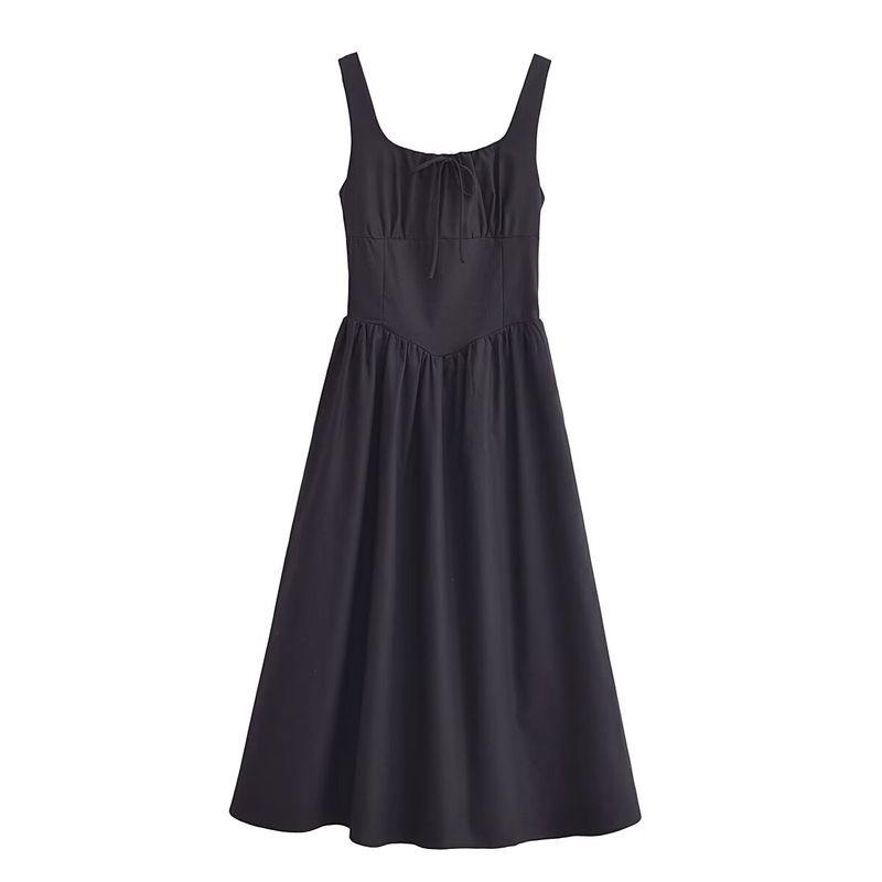 

Kaslead New Arrival Women s Clothing Fashion Style Fashion Waist-Controlled Cotton Linen Sleeveless Long Dress Black L