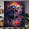 2pcs Brown Bear & Mountain Landscape Curtain Panels - Thermal Insulating Semi-Opaque Window Drapes with Rod Pocket, Heavyweight
