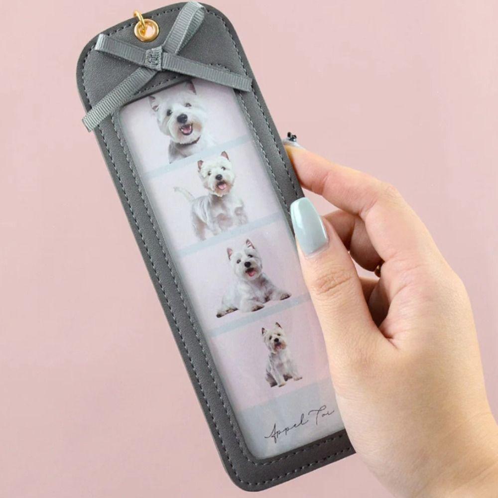 PU Leather Pet Photo Keychain Long Four Grid DIY Photo Clip Fashion PU Leather Keychain  DIY Craft