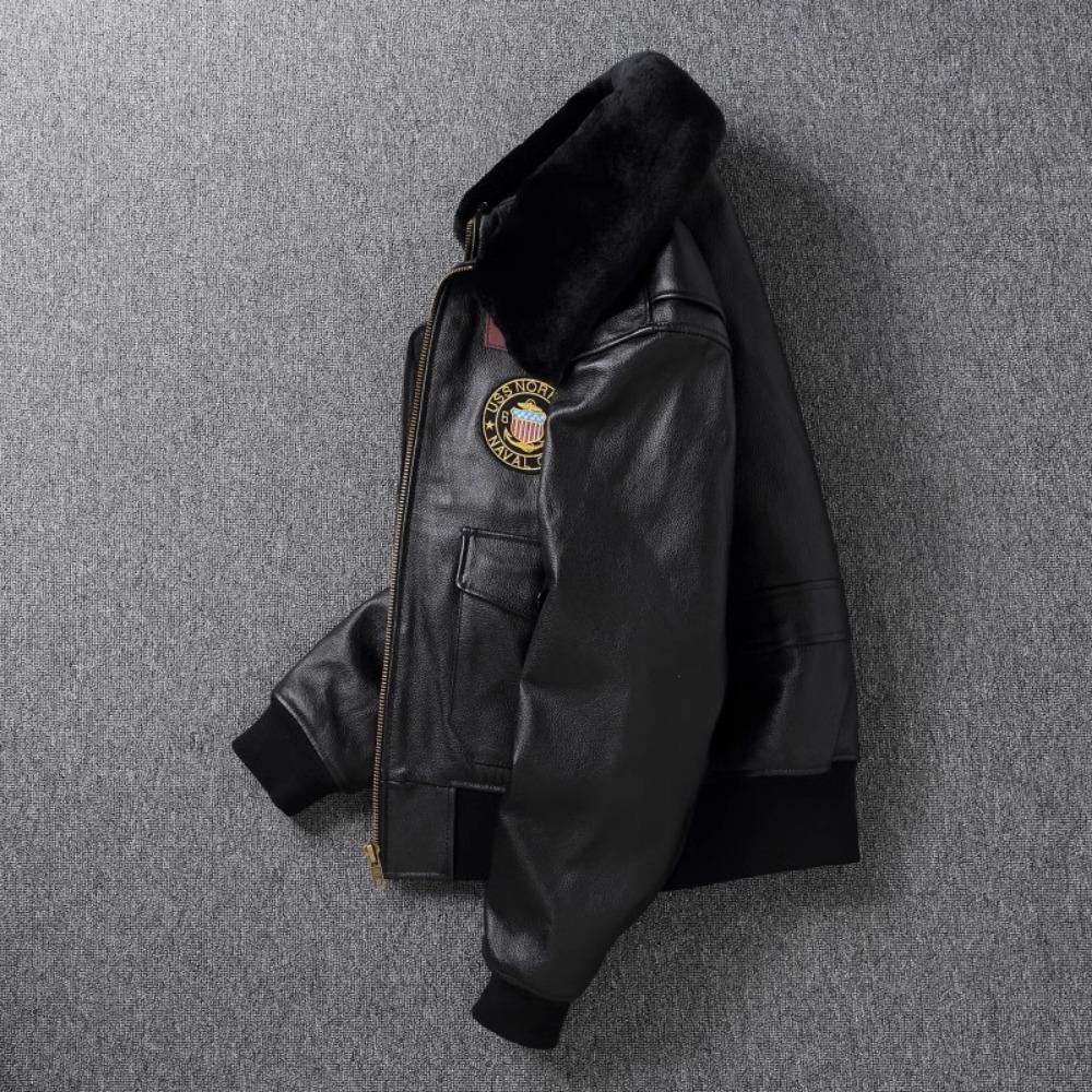 Chinese Size Top G1 Genuine Cowhide Men Leather Jacket Detachable Fur Collar Flight Suit Jackets For Men Military Aviator Coat Winter