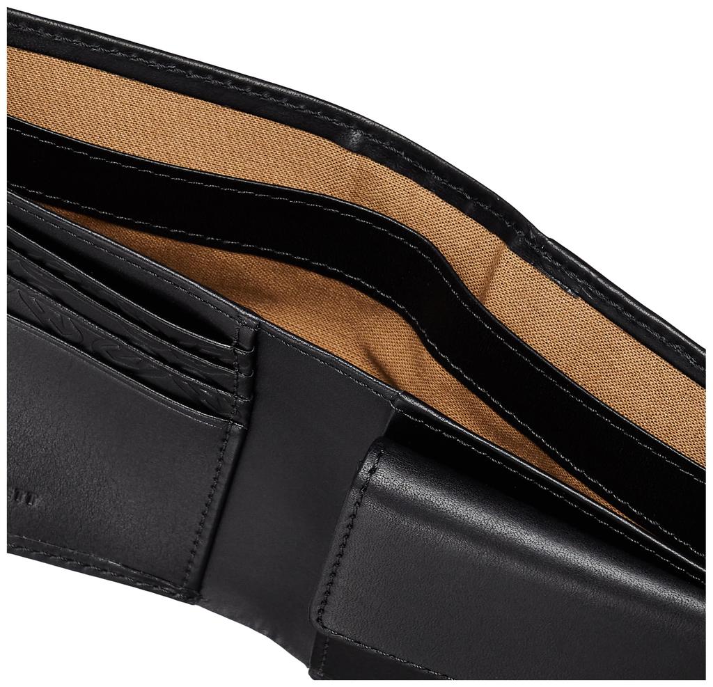 Katharine Hamnett London VEGA (Vega) Premium Japanese Cowhide Leather Bifold Wallet with Card and Coin Pockets, Antique-Style Cotton, 490-52102, Black