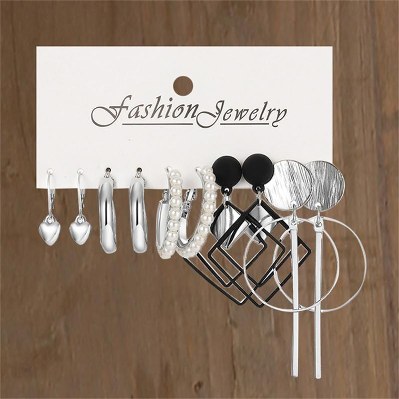 Pearl Silver Color Hoop Earrings Sets For Woman Trendy Butterfly Acrylic Hollow Twist Geometric Dangle Earrings Jewelry Gifts