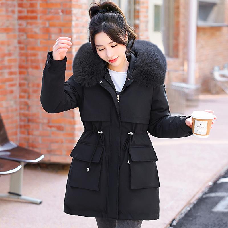 Neuer Winterparka mit abnehmbarem Wollkragen, Baumwollmantel, vielseitig, schmal und modisch, ein Kleid und dreiteilige Baumwolljacke für Damen