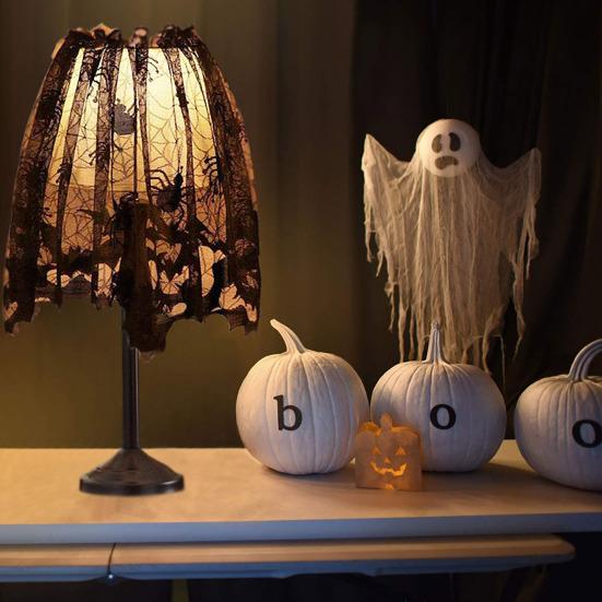 Halloween Tablecloth Decoration Black Lace Table Runner Round Spider Cobweb Table Cover Fireplace Mantel Scarf Lampshade Bat Wall Stickers for